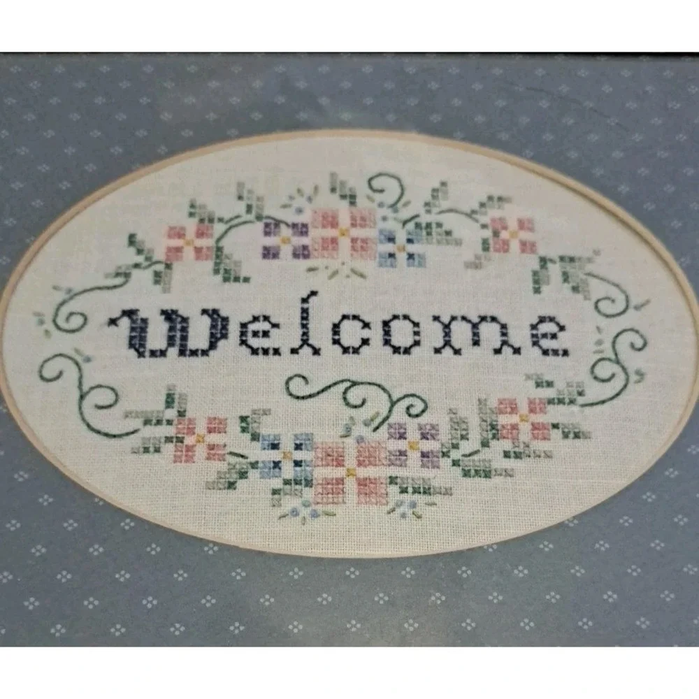 Cross‎ Stitch Embroidery Welcome Sign